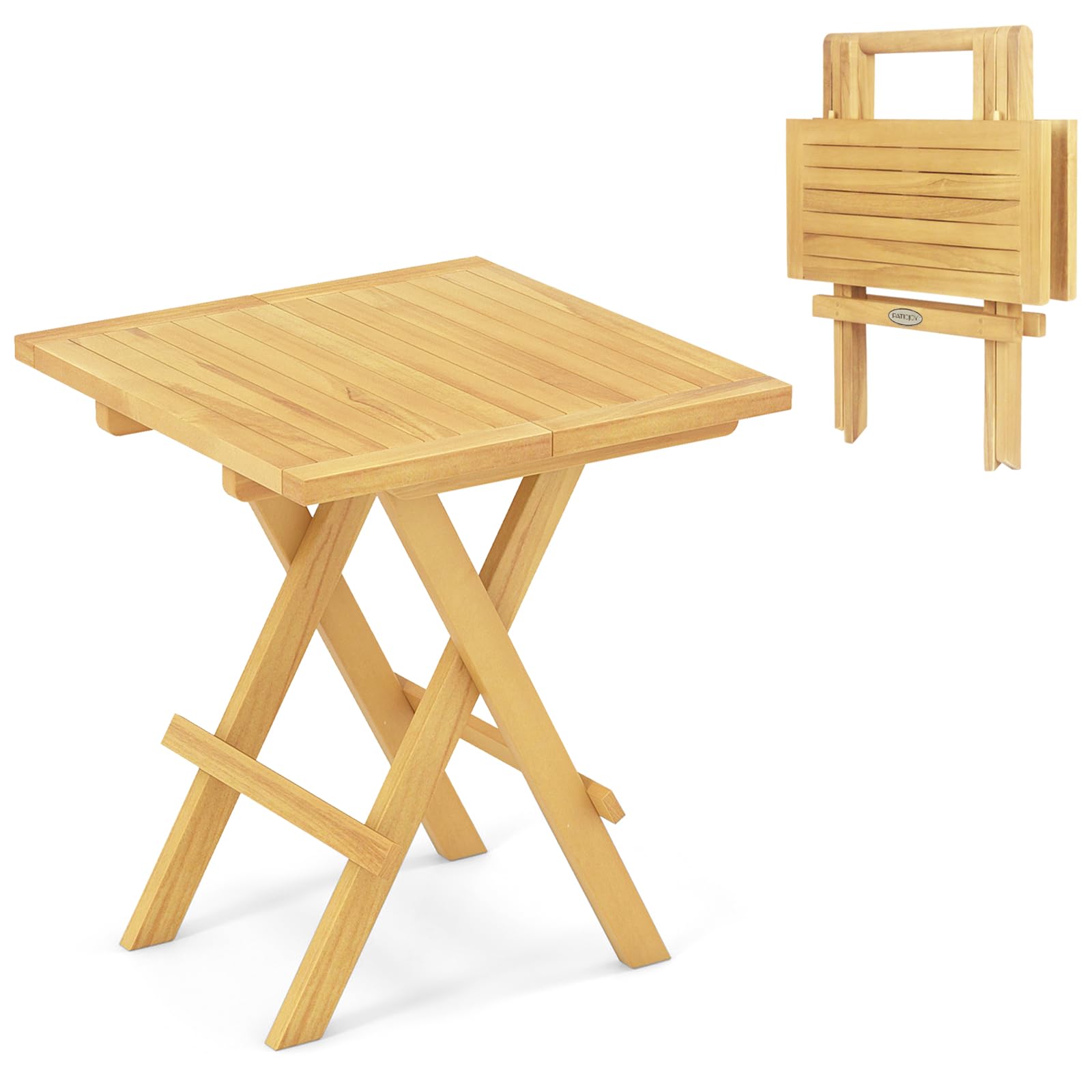 Tangkula Table d'appoint pliante de patio, table basse carrée en bois de teck